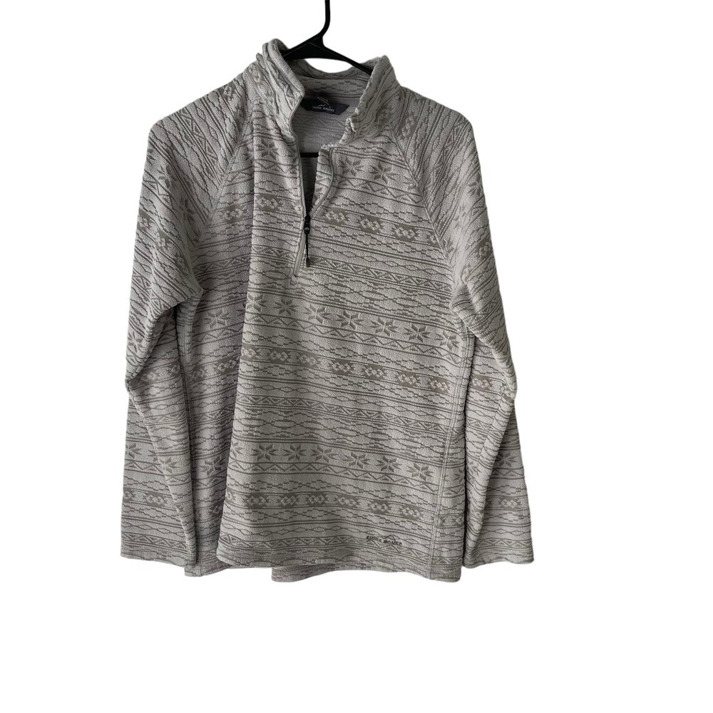 Eddie Bauer Size Large Fair Isle Fleece Grey Half Zip Pull‎ Over Sweater